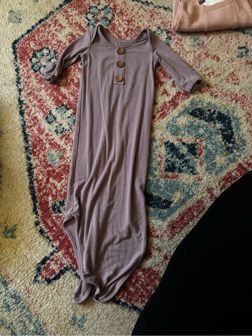 Caden Lane Neutral Mauve Baby Gown with Wooden Buttons